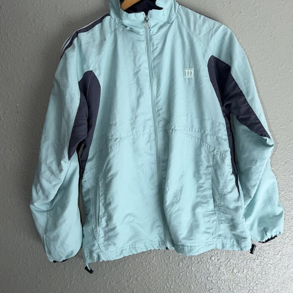 Vintage Aqua Blue Color Block Windbreaker Jacket Zip Up Lightweight Coat